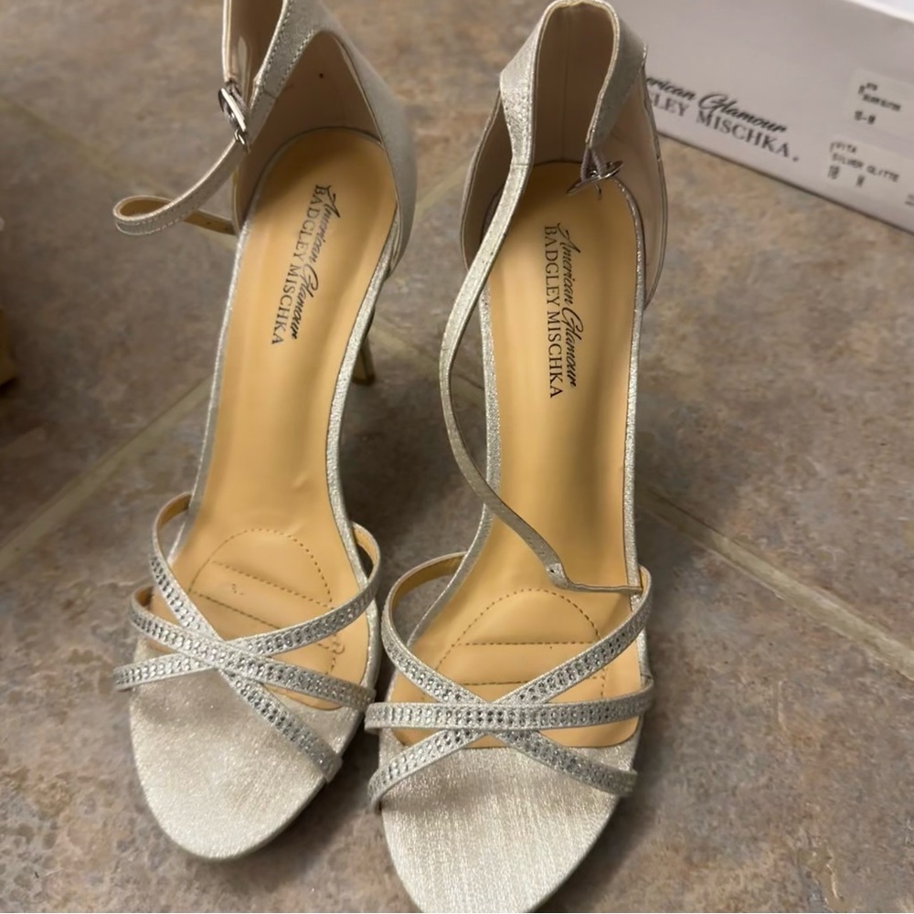Badgley Mischka Shimmery Silver Strappy Heels